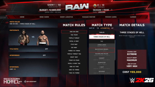 WWE 2K26 MyGM Mode - Match Types