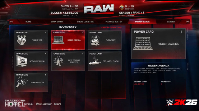 WWE 2K26 MyGM Mode - Power Cards