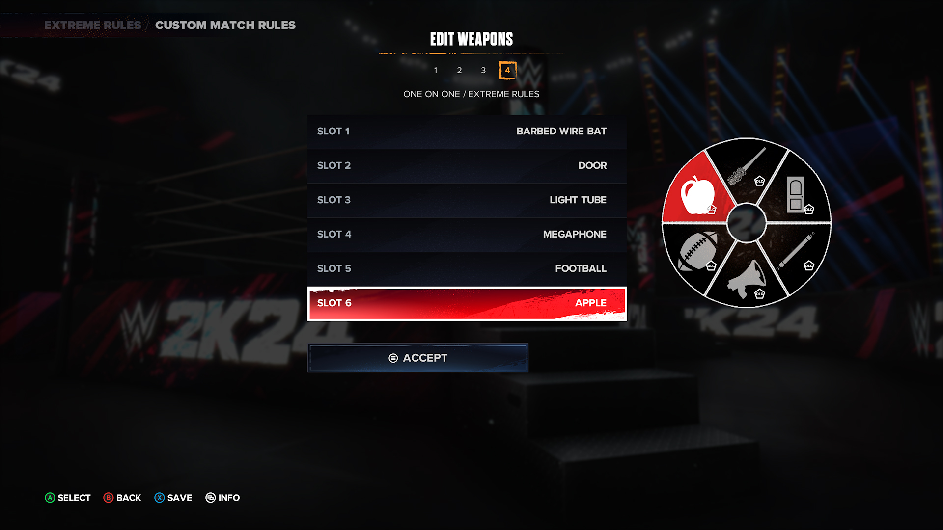 wwe 2k24 weapons list wheel new